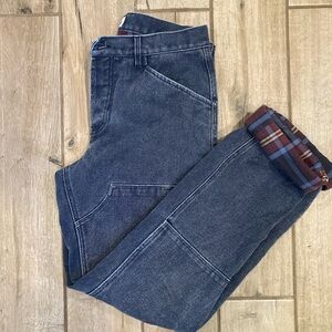 Taylor Stitch Flannel Lined Chore Pant in Navy Chipped Canvas, size 32